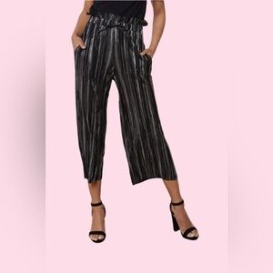 TOPSHOP Plisse Metallic Cropped Wide-Leg Slacks Size 2